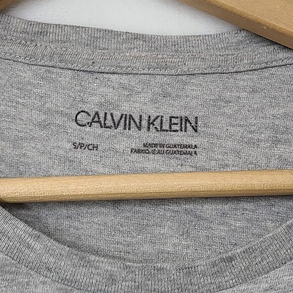 Calvin Klein Logo Box Crew Neck T-Shirt Small Heather Gray Black Stripe - Picture 4 of 8